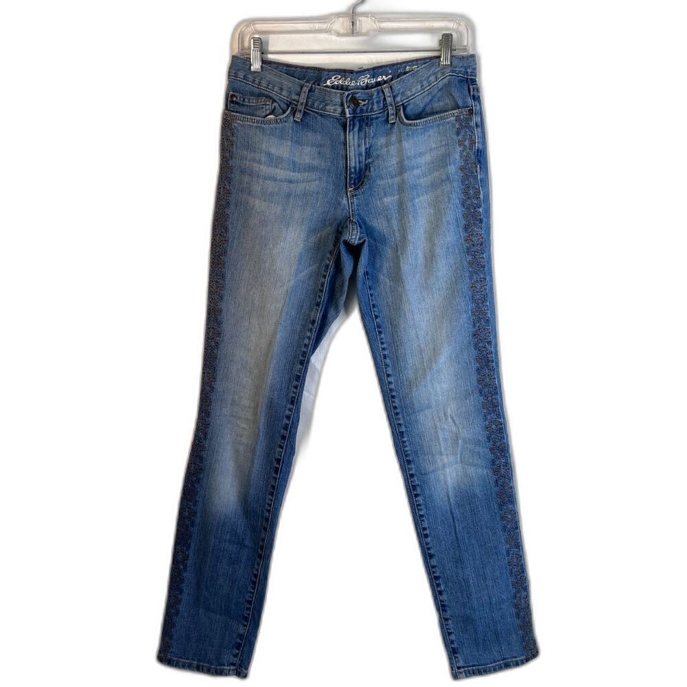 Eddie Bauer‎ Embroidered Sides Denim Blue Jeans Size 2 Vintage Ankle Jeans